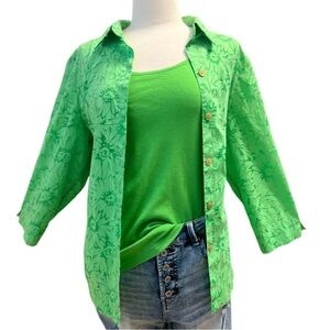 Sag Harbor Kelly Green Floral Button-Down Shirt